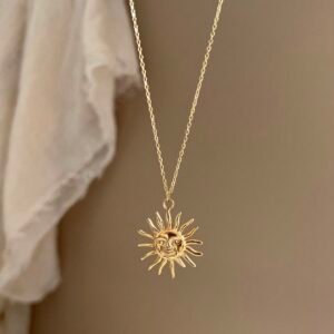 1 peça Colar Feminino com Pingente de Sol de Aço Inoxidável de 40+5cm para Decoração Diária