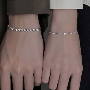 2 peças/Conjunto Pulseira em Formato de Coração em Aço Inoxidável para Casais, Design Moderno para o Dia dos Namorados