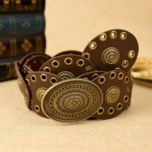 1 Peça Cinto de Cintura Redondo com Fivela de Mulher em PU para Olhos Inchados, Estilo Boêmio da Moda, Adequado para Uso Diário