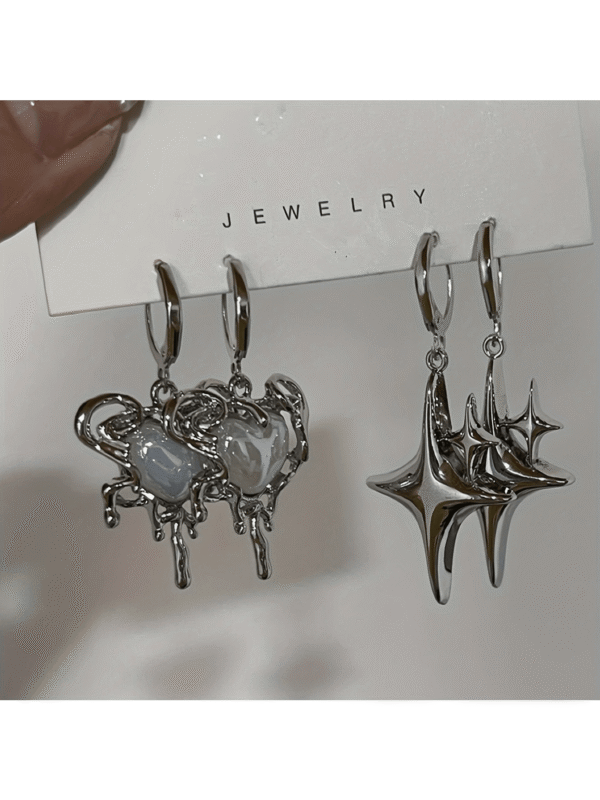 4 peças/Conjunto Brincos Estilo Gota de Coração e Estrela da Moda Feminina, Acessório de Joalheria com Tema Y2K para Uso Diário