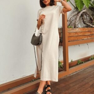 Vestido Feminino Liso Midi Casual Algodão Moda Inverno