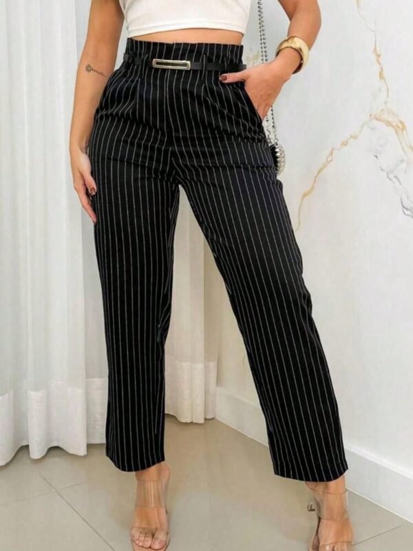 Calça Social Alfaiataria Listrada Feminina com Cinto Fashion Luxo