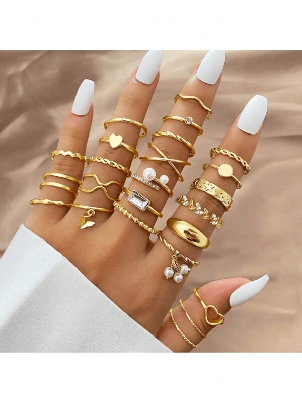 22pçs Conjunto De Anel De Prata Dourado Vintage Para Mulheres Conjunto De Anel De Dedo Joias Femininas Acessórios De Moda Presente De Joias