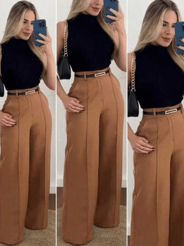 Calça Pantalona Alfaiataria Com Cinto Tendencia Outono Primavera 2025