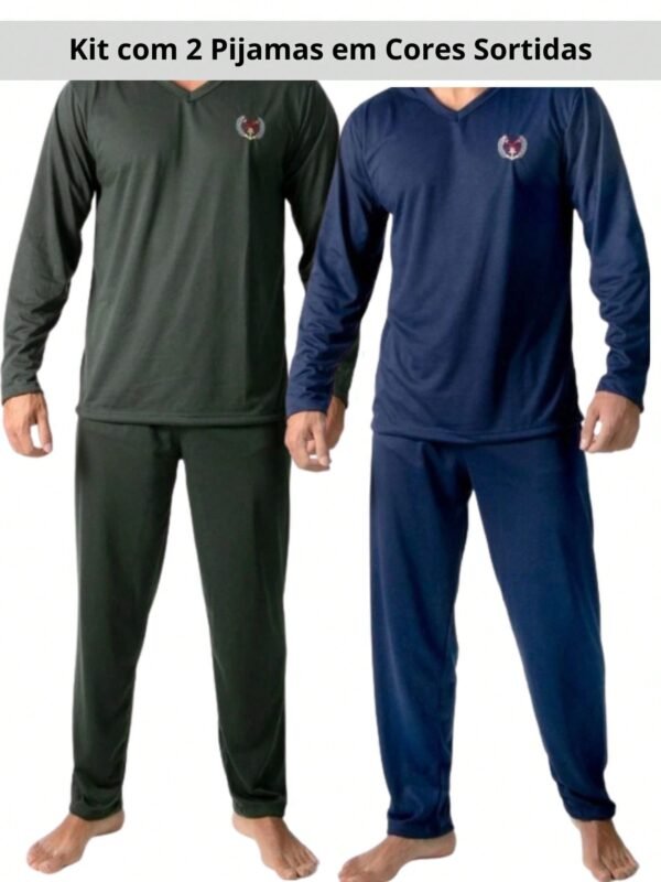 Kit com 2 Pijamas Masculino Inverno Calça com Manga Longa Adulto em malha Liza Premium Cores Sortidas