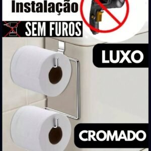 -SUPORTE PAPEL HIGIÊNICO DUPLO PARA CAIXA ACOPLADA CROMADO PORTA HIGIENICO ARAMADO BANHEIRO ROLOS DESCARGA