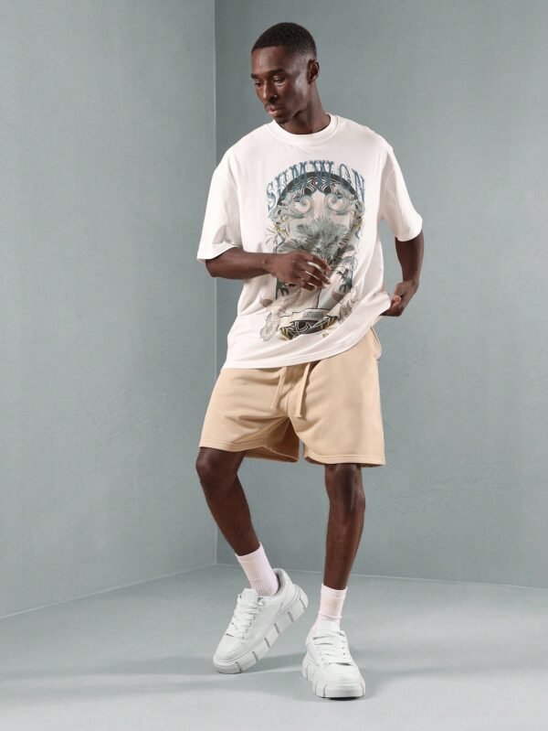 SUMWON Conjunto Urban Cordenado Streetwear Verão Casual, Camiseta Estampada, Shorts de Gancho Caído, Conjunto de Duas Peças, Roupa de Descanso, Coordenados Esportivos Urbanos, Conjunto de Moda Relaxada