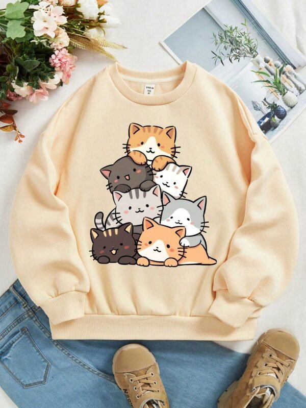 Moletom Gola Redonda Infantil Criança Juvenil Bebê Unissex Algodão100% Passeio Casual  Gatos Amigos