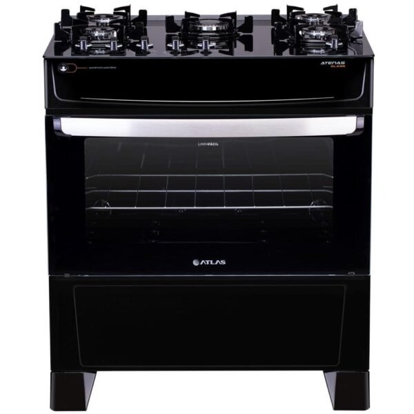 Fogão Atlas 5 Bocas preto Atenas Glass com Acendimento automático - Bivolt