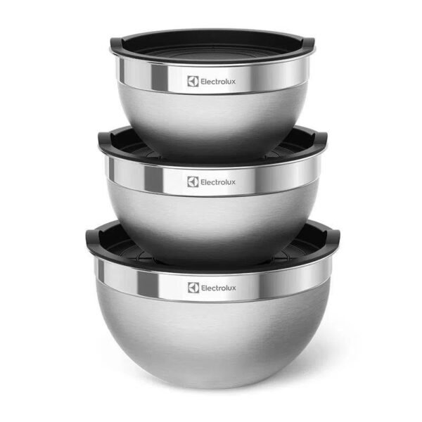 Conjunto de Bowls Tigelas de Inox com Tampa Plastica - Electrolux - bacia inox - bowl inox - cozinha