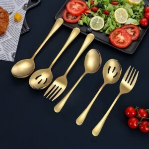 4/6 Peças Talheres De Aço Inox Dourado Garfo De Colher De Macarrão Para Salada Na Cozinha Talheres De Bom Gosto D230-BDE