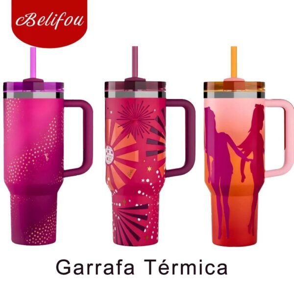 Belifou Garrafa Térmica Copo Barbie 1200ml Inox Com Tampa e Canudo Personalizado Modelo