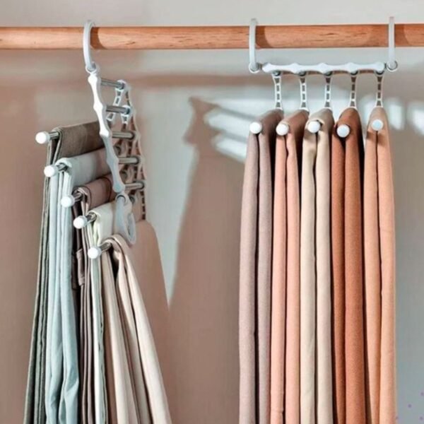 Cabide Multifuncional para Calças de Inox com 5 Divisórias Cabideiro Calça Bermuda Gravata Cinto Organizador Shorts HOT