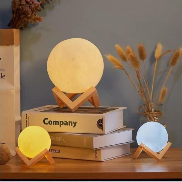 Luminária Mini Lua Cheia Abajur Decoração LED com Alto Relevo e Base para Decoração Sem Fio