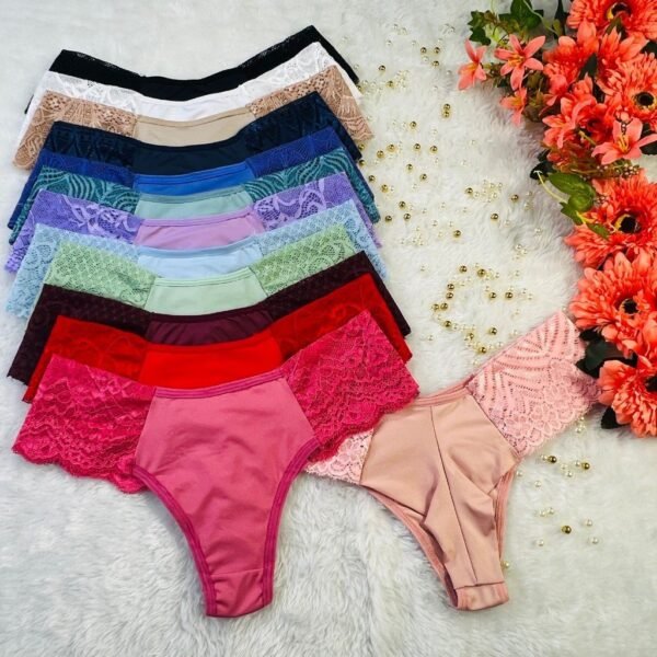 Kit 5 Calcinha Fio Duplo Pala Dupla Conforto Tanga Em Renda Lingerie Ref 334
