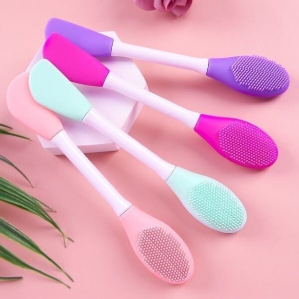 KIT 3 Peças Pincel de Silicone 2 em 1 Com Escova Para Aplicação de Máscara Facial e Esfoliação Macia - WL