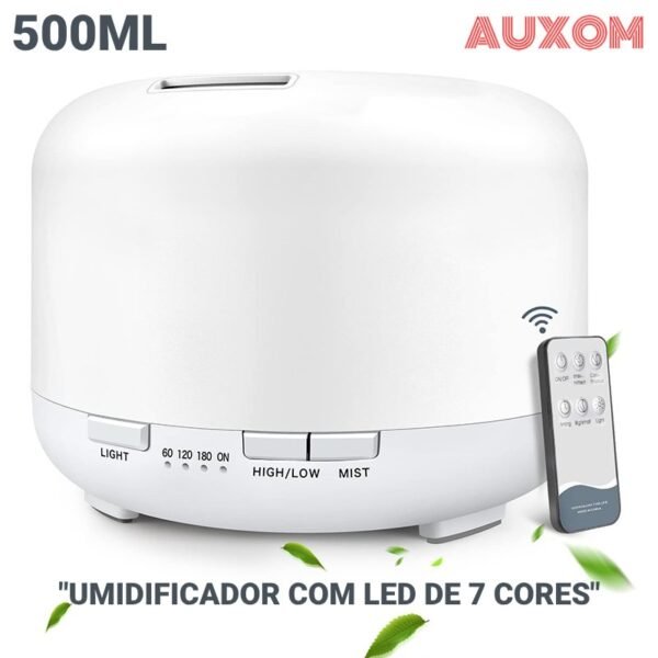 500ML Umidificador Difusor Aromatizador Luz LED De 7 Cores Com Controle Remoto