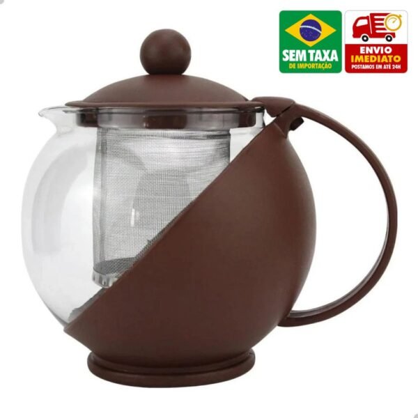 Chaleira Em Vidro Com Filtro Infusor 750 ml Coador Aço Inox com Tampa Onyx 3573