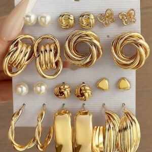 11 Pares/Conjunto Brincos Decorados com Pérolas Falsas e Coração para o Dia dos Namorados