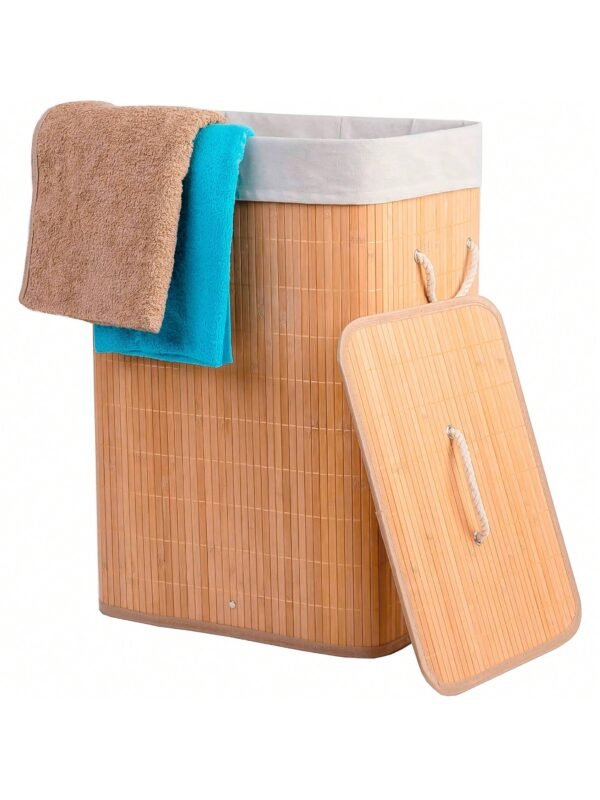 Cesto De Roupas Bambu Retangular Banheiro Lavanderia