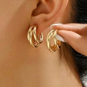 1 par de brincos argola aço inoxidável feminino, design elegante em camadas