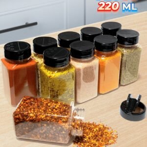 10 Porta Tempero 220ml de Plástico Tampa Dosadora Dupla Reforçada para Especiarias Parrilha Sal Grosso Pimenta Temperos Organiza Cozinha Dispensa Armário + Etiquetas