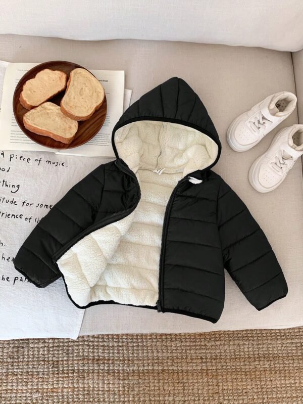 Jaqueta com Capuz e Zíper Acolchoada Quente e Grossa para Bebê Menino, Adequada para Brincar na Neve, Essencial Casual de Inverno