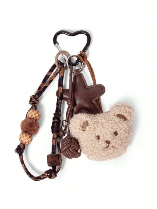 ROMWE Kawaii 1 Peça Acessório de Pingente de Bolsa de Estrela de Couro e Urso Fofo