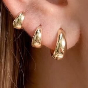 Trio Brinco de Argola Click Lisa folheado Ouro 18K a prata 925 Antialérgico com KIT 3 pares branco