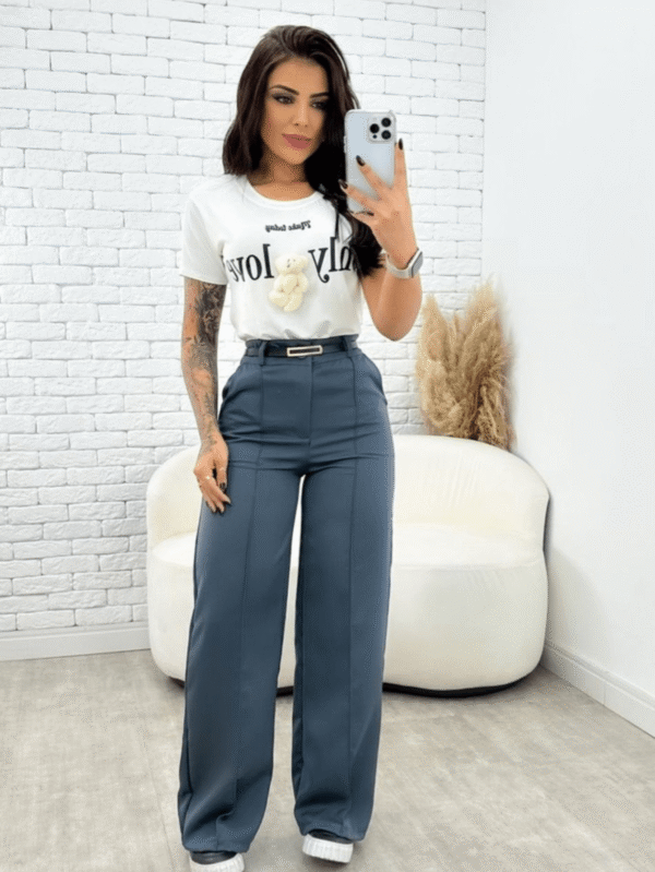 Calça Pantalona Alfaiataria Com Cinto Tendencia Outono Primavera 2025