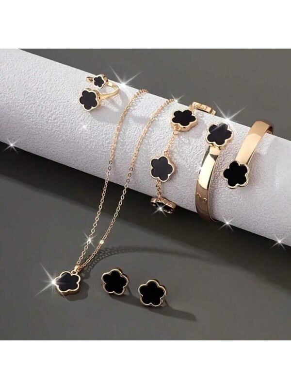 6 Peças Conjunto de Joias com Estilo Coreano, Brincos, Colar, Pulseira, Anel, Conjunto de Joias da Moda Adequadas para Dia dos Namorados, Uso Diário e Presentes de Festivais