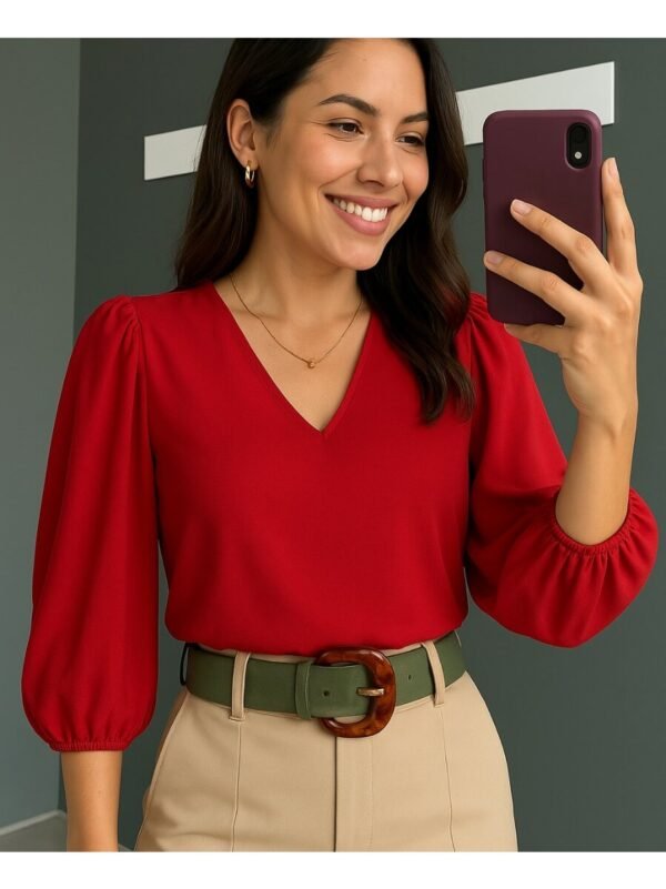 Blusa Feminina Manga  3/4 em Tecido Crepe Duna Social Elegante Moda Evangélica Novas Corres Verão