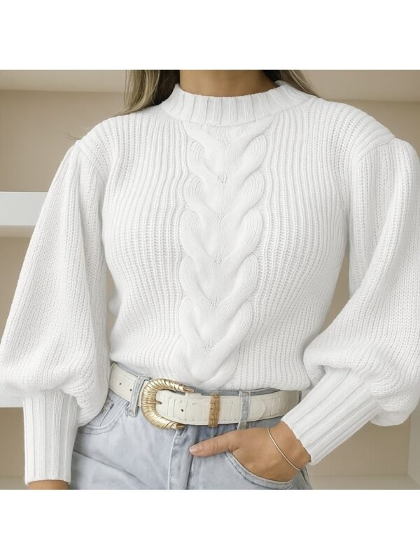 Blusa de frio feminina estilo blogueira com trança 2025 blusa tricot manga bufante
