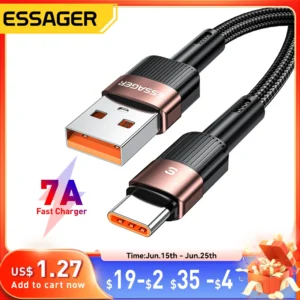 Essager 7a usb tipo c cabo para realme huawei p30 pro 66w fio de carregamento rápido usb-c carregador dados samsung oneplus poco f3