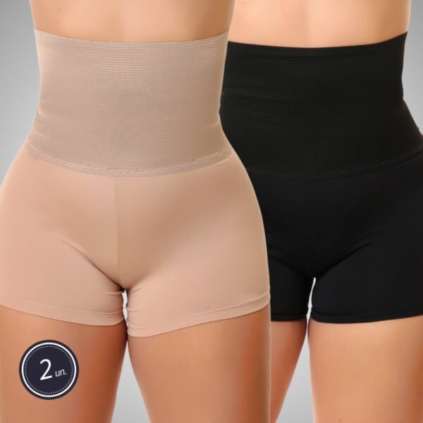 Kit 2 Cinta Modeladora Segura Barriga Segunda Pele Cintura Alta Básica Short Anágua Moda Íntima Feminina 338