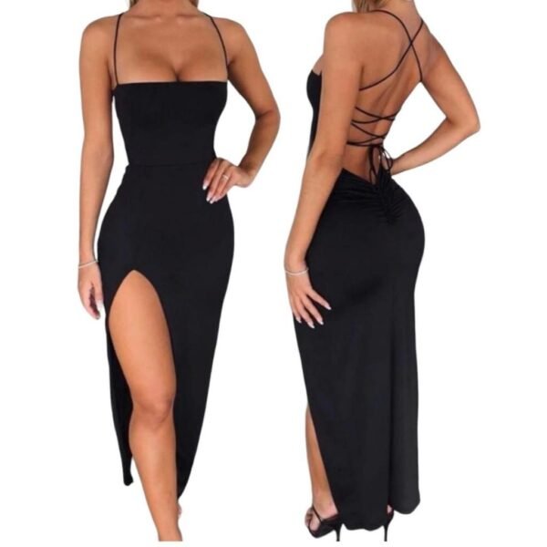 Vestido Longo Suplex Fenda na frente Empina Detalhe no Bumbum Festa Alca Trançado nas costa