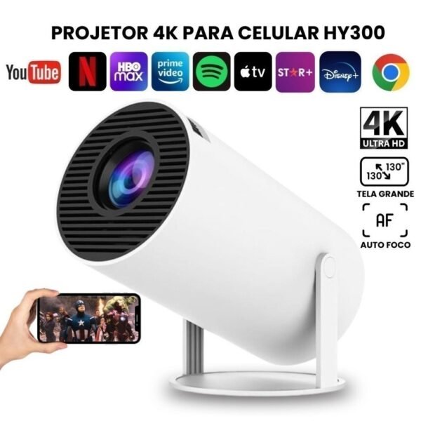 Projetor 4K HD 150 Polegadas Celular, Tv B0x, Xbox, PS, Pc, Wifi e Bluetooth HY300 Magcubic 110/220