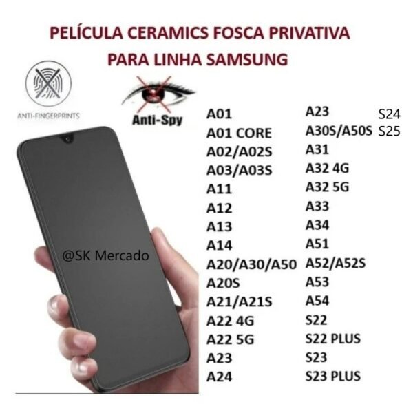Película Cerâmica Fosca Privacidade Para Samsung Galaxy A11 A21 A31 A51 A71 A50 A30 A20 A10 S10 S20 S21 S22 S23 S24 S25