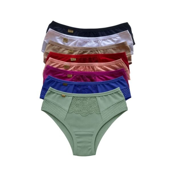 Kit c/ 5 Calcinha Cintura Alta Pós Parto Gestante Renda Lingerie Feminina Forro 100% Algodão