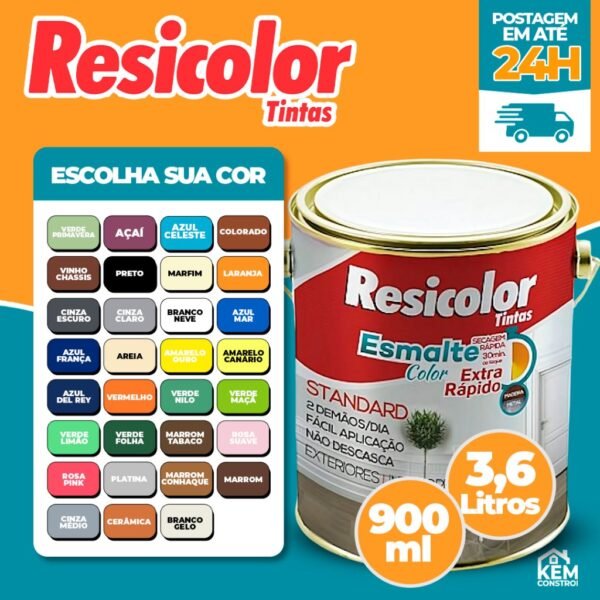 Tinta Esmalte Sintético 900ML/3,6L - Cores Variadas - Resicolor
