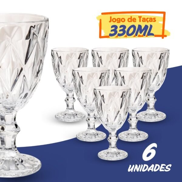 Jogo 6 Taças 330ml  Vidro Diamond Transparente kit 6 Taças