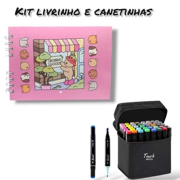Kit Livro De Colorir Capa Dura 50 Páginas + Canetinhas Marca Texto 12/24/36/48/60/80/100/120
