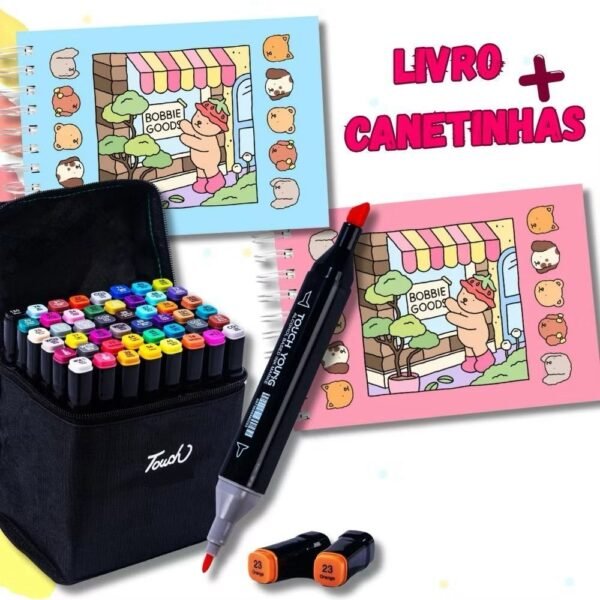 Kit Livro De Colorir  Capa Dura 50 Páginas & 12/24/36/48 Cores Caneta Marcadora Com Ponta Dupla