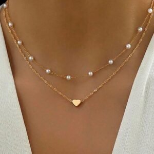 2 peças Conjunto de Colar Pingente de Coração com Pérola, Adequado para Uso Diário e Festas, Presente