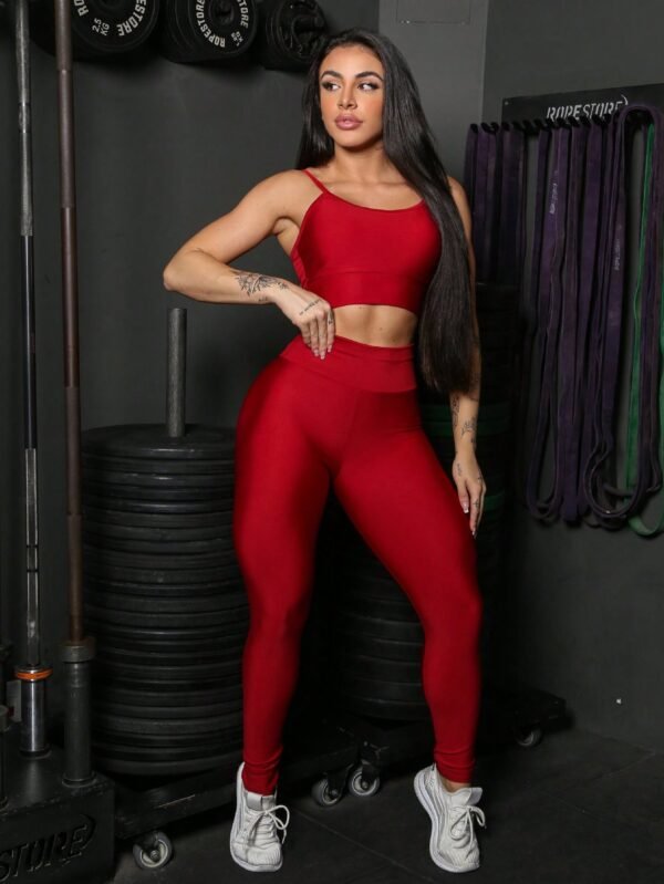 Conjunto fitness feminino top e calça sports treino perfeito tecido premium