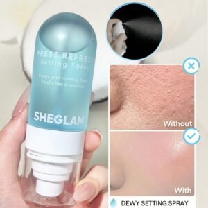 Sheglam spray de fixação press refresh hidratante longa duração para maquiagem, controle oleosidade, não oleosa , natal, inverno, rosa, marrom, formatura aniversário férias inverno outono y2k elegante moda mulheres maquiagem cosmético festa praia viagem acampamento ar livre escola campus passeio festivais decoração presente rosa garota cosplay melhor cor charme vibração
