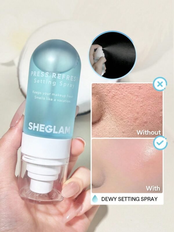 Sheglam spray de fixação press refresh hidratante longa duração para maquiagem, controle oleosidade, não oleosa , natal, inverno, rosa, marrom, formatura aniversário férias inverno outono y2k elegante moda mulheres maquiagem cosmético festa praia viagem acampamento ar livre escola campus passeio festivais decoração presente rosa garota cosplay melhor cor charme vibração