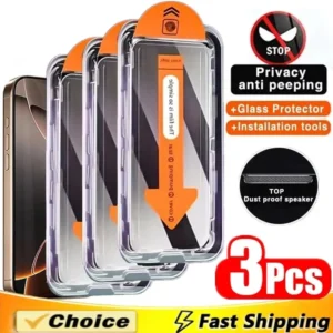 3 pçs protetor de tela privacidade instalação livre poeira para iphone 16 14 11 12 13 15 pro max 7 8 plus mini x xr xs vidro anti-espião