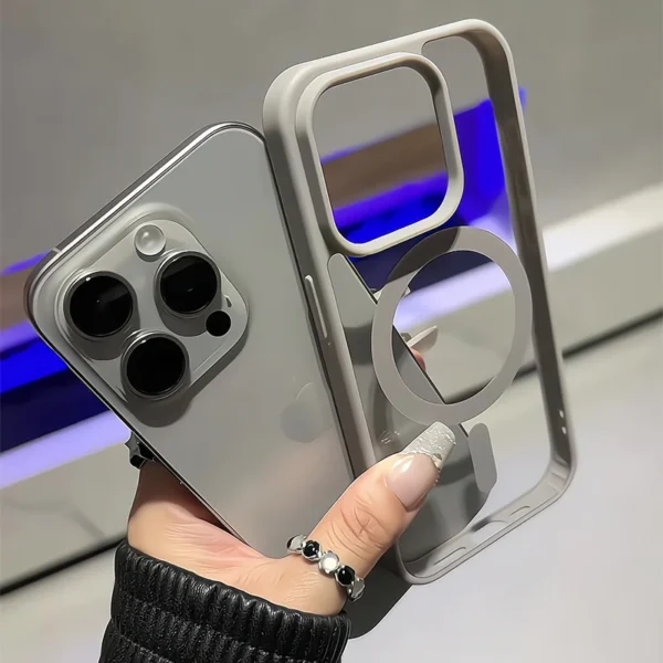 Capa de telefone carregamento magnético titânio natural fosco para iphone 16 15 14 13 12 11 pro max plus mini magsafe dura à prova choque