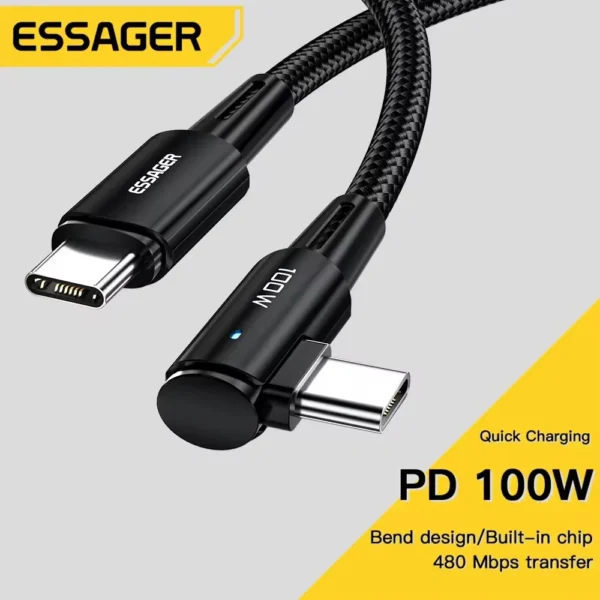 Essager 100w usb tipo c para cabo ângulo de 90 graus ipad macbook pro xiaomi samsung huawei carregamento rápido tipo-c data fio